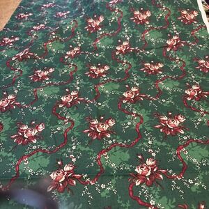 David Textiles Vintage Cotton Fabric Dark Green Red Holly Bows 1.5 Yard Holiday